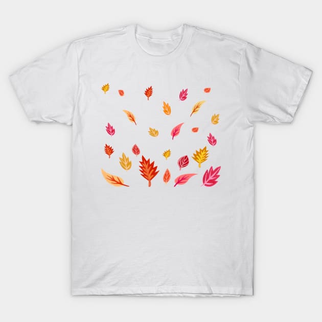 Fall Warm and Bright Leaves Pattern T-Shirt by kuallidesigns